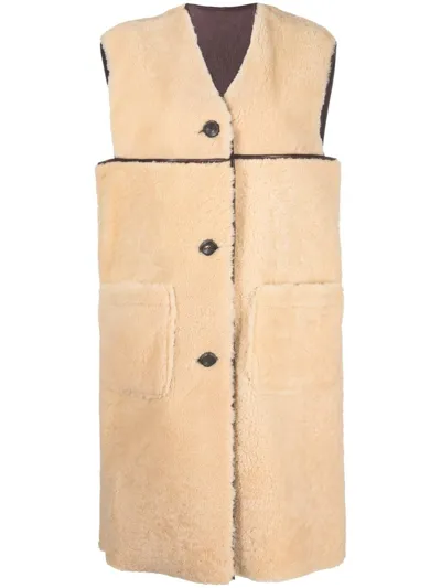 Marni Reversible Shearling And Leather Sleeveless Coat In Neutrals