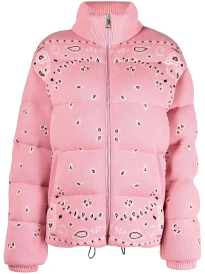 Alanui Bandana Jacquard Puffer Jacket In Rosa