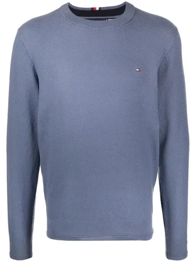 Tommy Hilfiger Logo Crew-neck Sweatshirt In Bank Blue