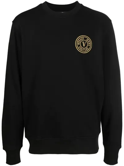 Versace Jeans Couture Logo-embroidered Crew Neck Jumper In Neutrals