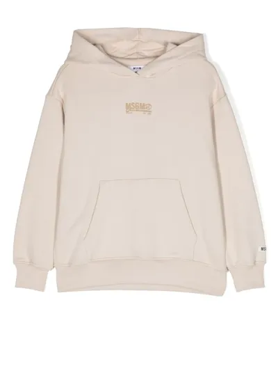 Msgm Logo-print Cotton Hoodie In Ivory