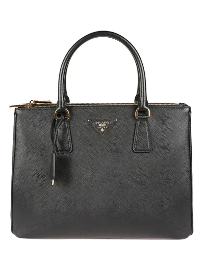 Prada Logo Tag Top Zip Tote In Black