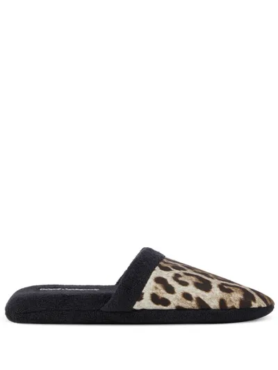 Dolce & Gabbana Leopardo Cotton Terry Slippers In Multicolor