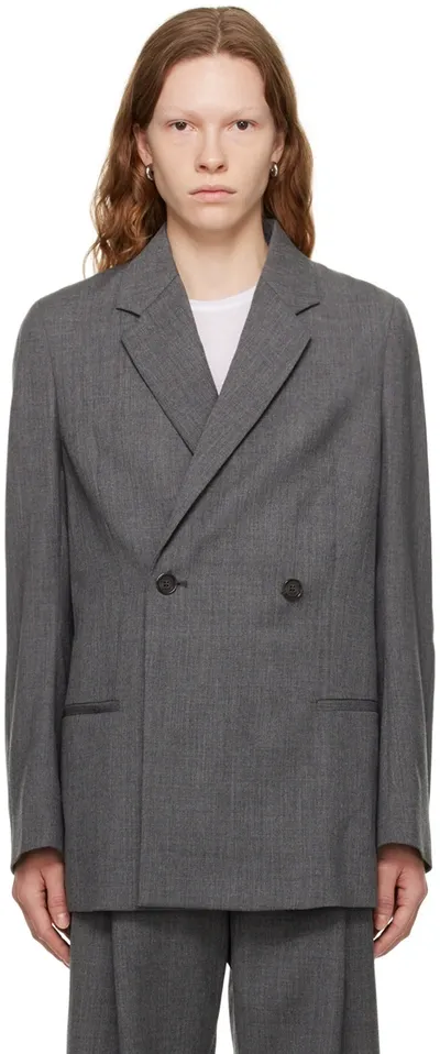 Totême Double-breasted Vent Wool Blazer In Grey Melange