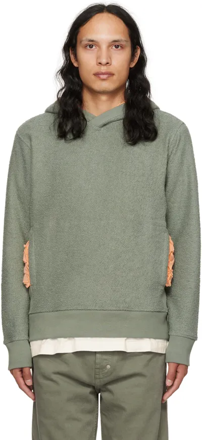 Craig Green Grey Ruched Silk Lining Hoodie In Green