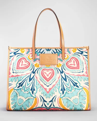 Etro Globtter Canvas Shopper Tote Bag In Multicolor