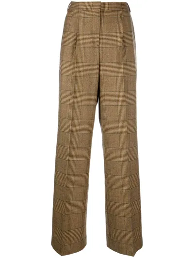 Aspesi Check-print Trousers In Brown