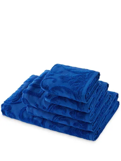 Dolce & Gabbana Barocco Logo-jacquard Towels (set Of 5) In Blau