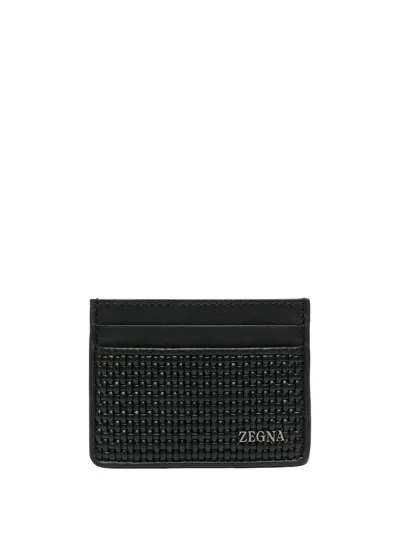 Zegna Textured Embossed-logo Cardholder In Black