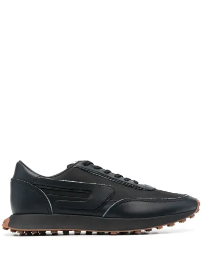 Diesel Racer Denim-trim Leather Sneakers In Schwarz