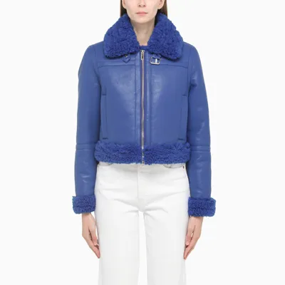 Stand Studio Electric Blue Jacket In Faux Sheepskin