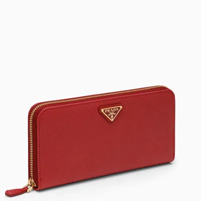 Prada Red And Gold Zip Around Wallet