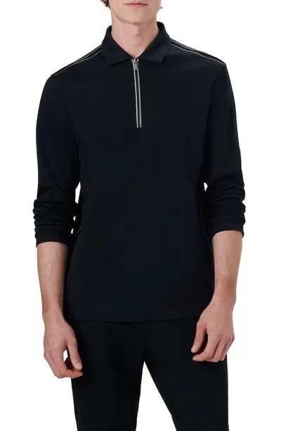 Bugatchi Long Sleeve Quarter Zip Polo In Caviar