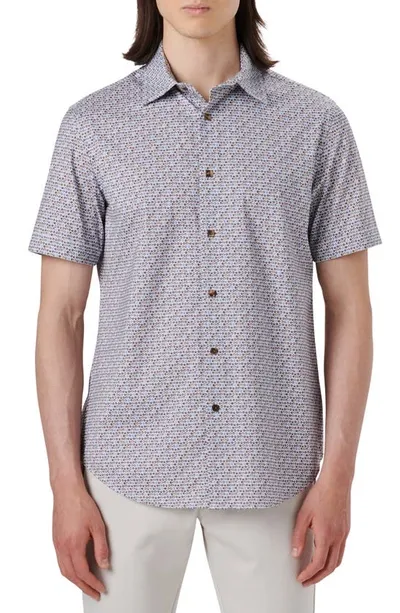 Bugatchi Ooohcotton® Geo Print Short Sleeve Button-up Shirt In Mocha