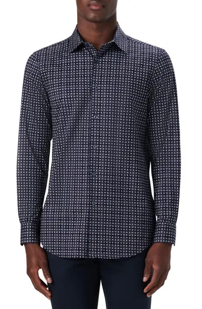 Bugatchi Ooohcotton® Print Stretch Cotton Button-up Shirt In Midnight