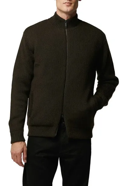 Rodd & Gunn Loke Coleridge Rib Merino Wool Zip-up Cardigan In Dark Tobacco