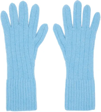 Dries Van Noten Blue Ribbed Gloves In 505 Sky