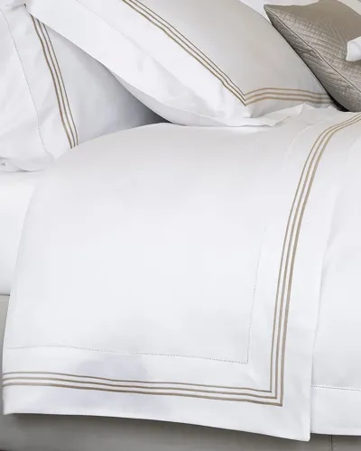 Signoria Firenze Granduca 600 Thread Count King Flat Sheet In White/taupe