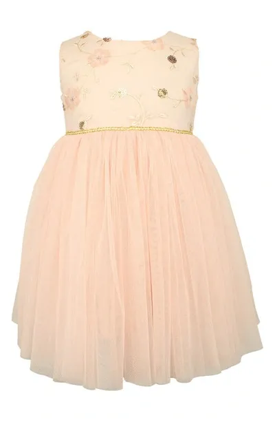 Popatu Kids' Sequin & Embroidered Bodice Tulle Dress In Blush