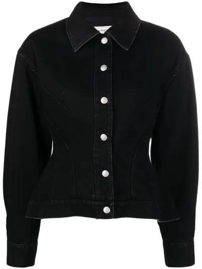 Alexander Mcqueen Hourglass-waist Denim Jacket In Black