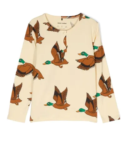 Mini Rodini Duck-print Long-sleeve Top In 黄色