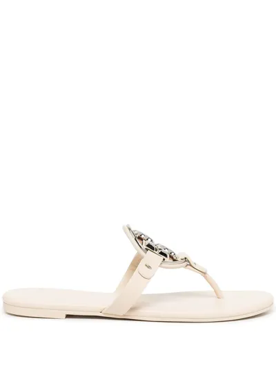 Tory Burch Miller Logo-plaque Sandals In Beige