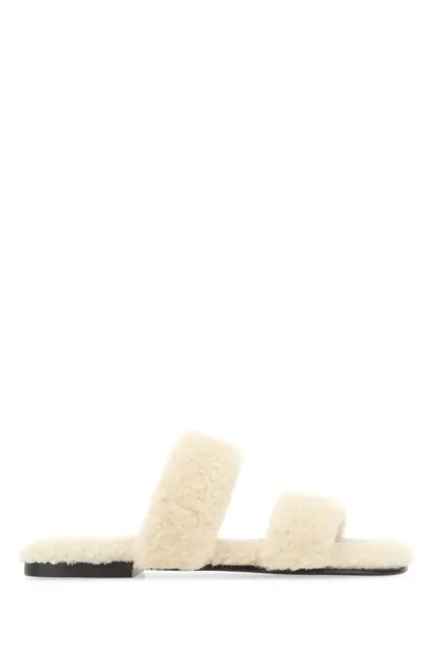 Saint Laurent Shearling-fleece Slides In White