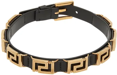 Versace Greek Motif Leather Choker In Black