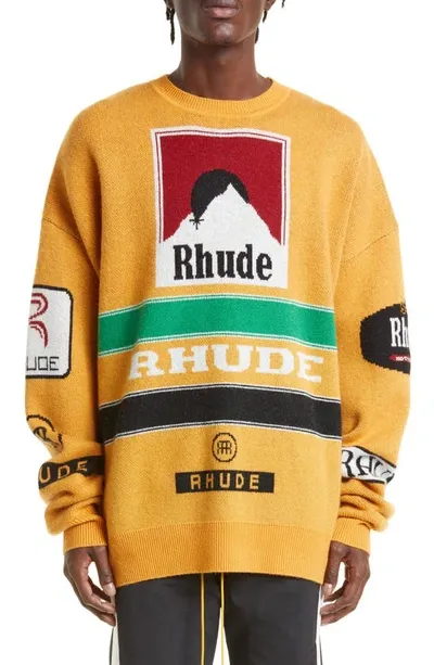 Rhude Intarsia-knit Crew Neck Jumper In Mustard Multi