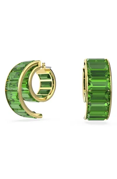 Swarovski Women's Matrix Goldtone-plated & Baguette Crystal Earrings In Green