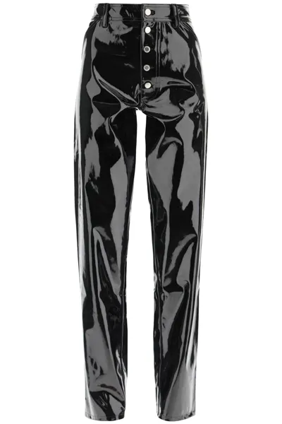 Des Phemmes Patent-effect High-waist Trousers In Black