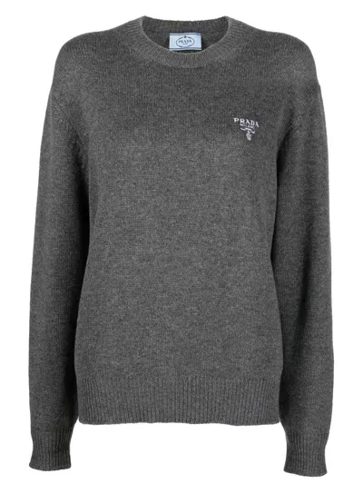 Prada Grey Cashmere Sweater With Logo