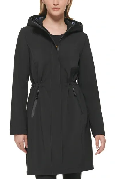 Karl Lagerfeld Water Resistant Hooded Raincoat In Black