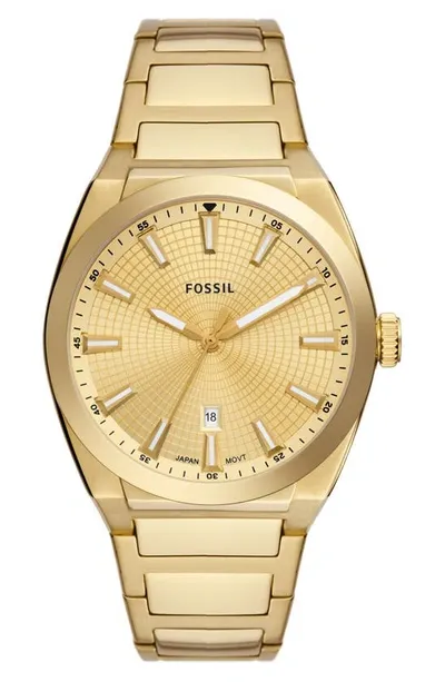 Fossil Men's Everett Three-hand Date Gold-tone Stainless Steel Bracelet Watch, 42mm