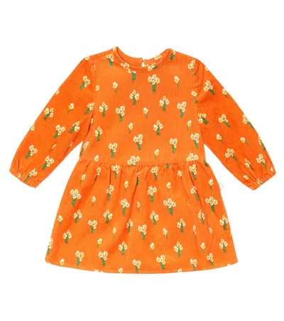 Stella Mccartney Baby Floral Cotton Corduroy Dress In Nocciola/multicolor