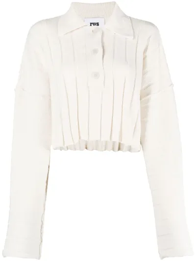 Rus Cropped Long-sleeve Knit Polo In Nude