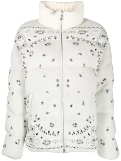 Alanui Woman White And Multicolour Bandana Puffer Jacket In Multicolor