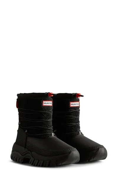 Hunter Wanderer Faux Shearling Waterproof Boot In Black