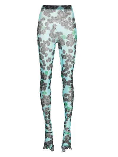 Natasha Zinko Pixel-roses Mesh Leggings In Green