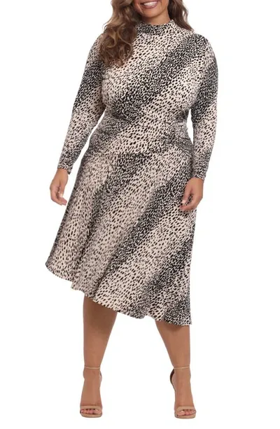 Maggy London Draped Long Sleeve Midi Dress In Multi