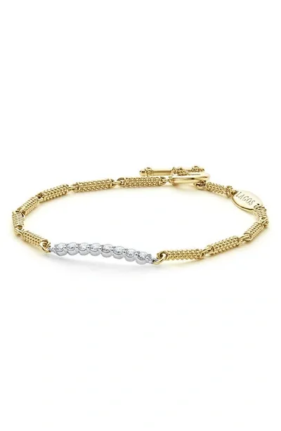 Lagos 18k White & Yellow Gold Signature Caviar Diamond Bead Link Bracelet - Exclusive In White/gold