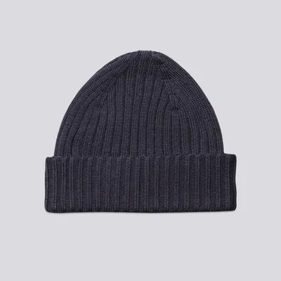 Asket The Ribbed Wool Beanie Dark Navy