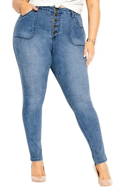 City Chic Strut It Out High Waist Ankle Skinny Jeans In Light Wash