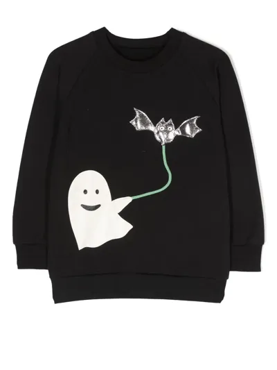 Wauw Capow By Bangbang Happy Booh Crew Neck Sweatshirt In Schwarz