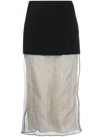 Prada Semi-sheer Midi Skirt In Schwarz