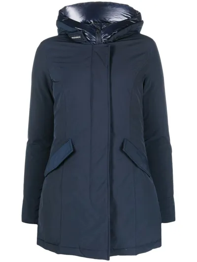 Woolrich Hooded Padded Coat In Blue