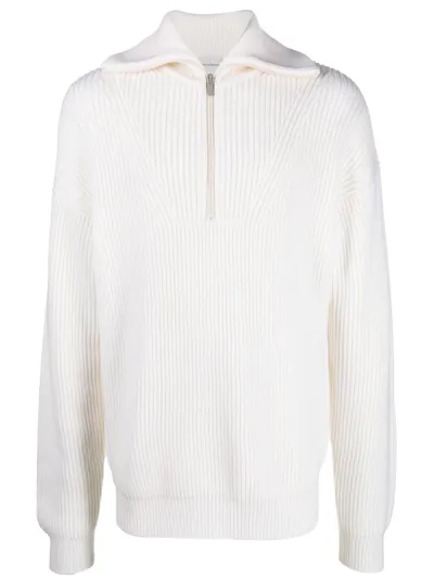 Drôle De Monsieur Ribbed Zip-front Jumper In Powder