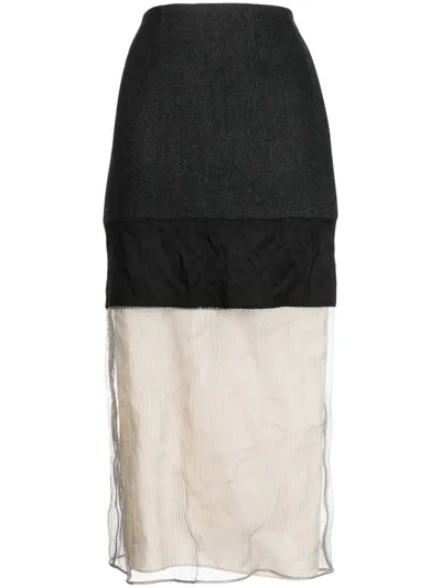 Prada Semi-sheer Midi Skirt In Grey