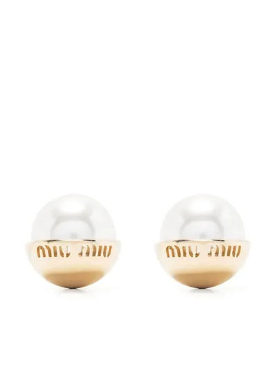 Miu Miu Gold-tone Pearl Stud Earrings