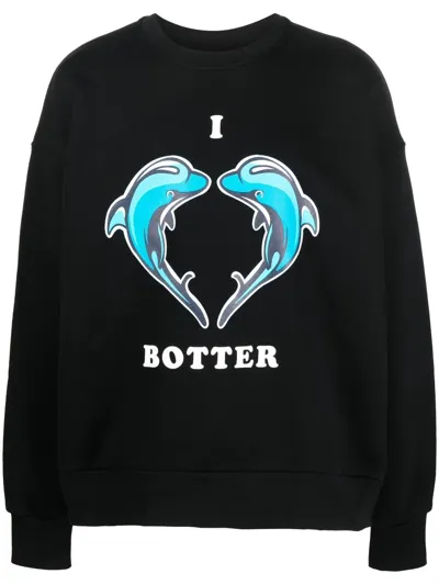 Botter Dolphin Print Cotton Crewneck Sweatshirt In Black